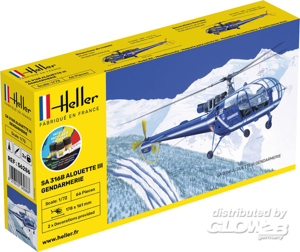SA Alouette III Gendarmerie - Heller 1:72 STARTER KIT SA 316 Alouette III Gendarmerie
