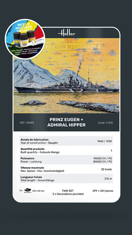 STARTER KIT Prinz Eugen + Adm - Heller 1:400 STARTER KIT Prinz Eugen + Admiral Hipper TWINSET