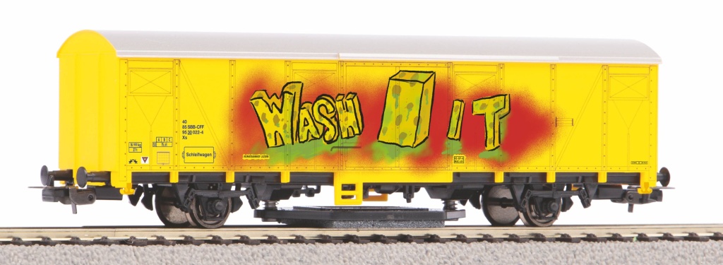 Schienenreinigungswagen gelb - Schienenreinigungswagen SBB VI mit Graffiti