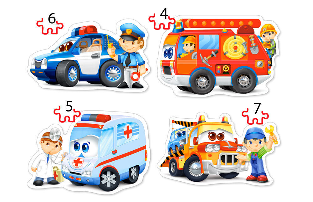 Rescue Services, 4x Puzzle (4 - Castorland  Rescue Services, 4x Puzzle (4+5+6+7)Teil