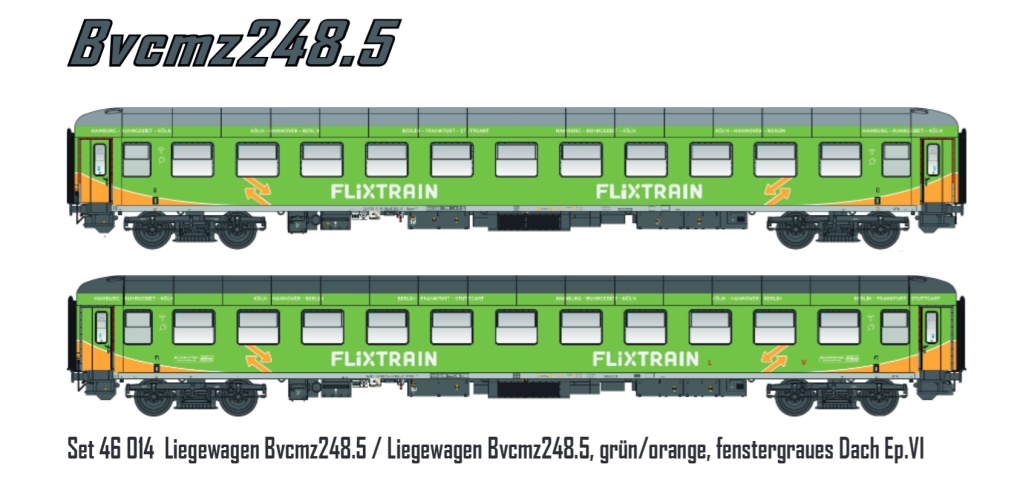 2-tlg. Set Liegewagen Bvcmz 2 - 2-tlg. Set Liegewagen Bvcmz 248.5 Flixtrain, Ep.VI, Hamburg-Köln