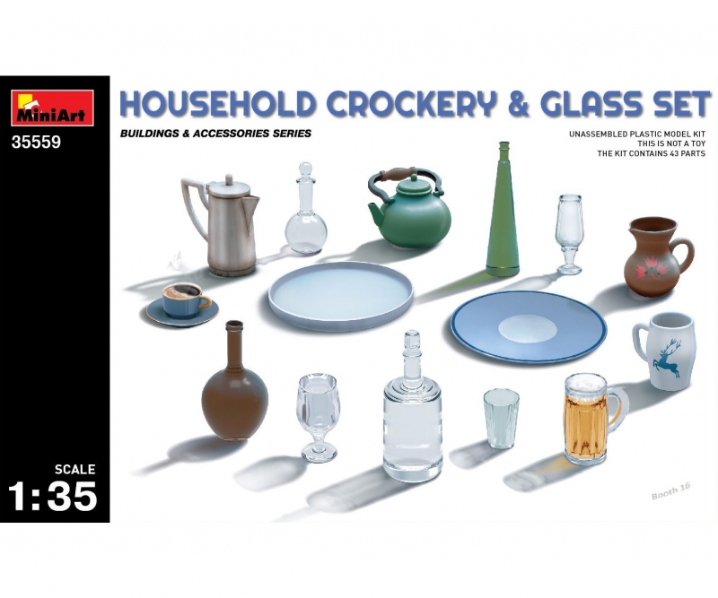 Household Crockery & Glass Se - 1:35 Geschirr- und Gläser-Set