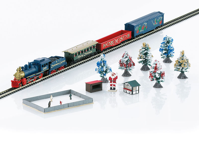 Startset Weihnachtsmarkt Zug - Dampflok mit 2 Güter + 1 Personenwagen