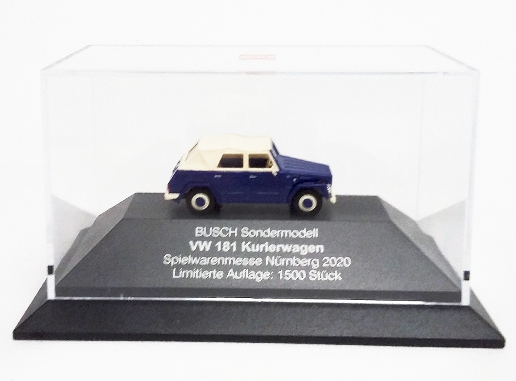 VW 181 Kurierwag.blau Messe20 - Messemodell Nürnberg / in PC-Vitrine Auflage 1500 /mit durchs.Vitrine