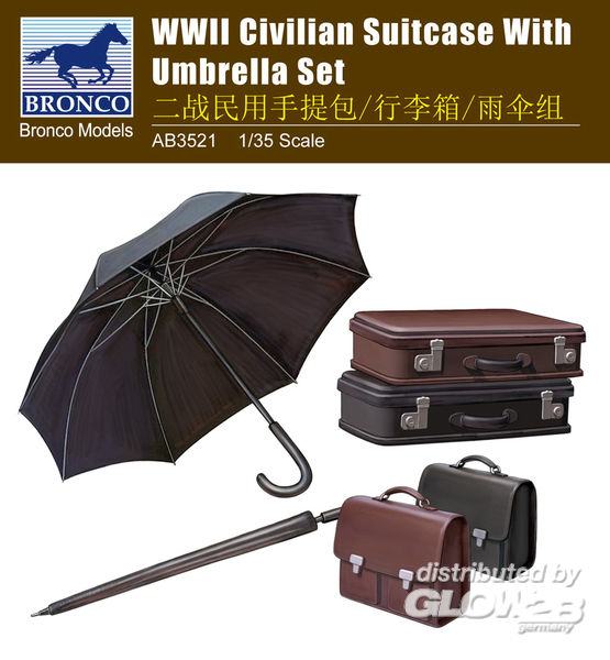 WWII Civilian Suitcase with U - Bronco Models 1:35 WWII Civilian Suitcase with Umbrella Set