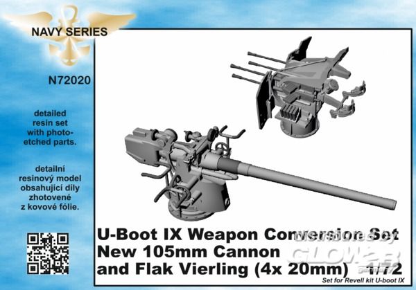 U-Boot IX Weapon Conversion s - CMK 1:72 U-Boot IX Weapon Conversion set-new105mm cannon a.Flak Vierling f.Revell kit