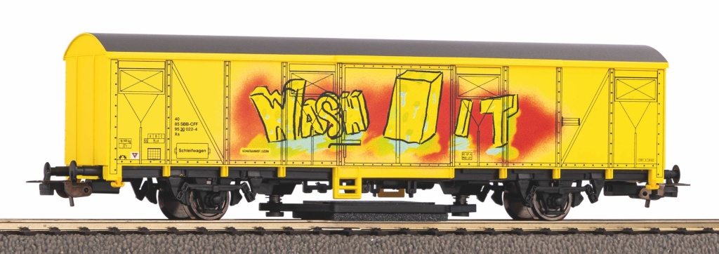 Schienenreinigungswagen gelb - Schienenreinigungswagen SBB VI mit Graffiti