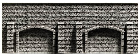 HO Arkadenmauer, 33,4x 2,5cm - Arkadenmauer aus HartschaumSteinmauer PROFI-plus-Serie