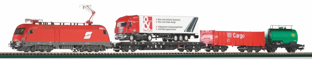 S-Set E-Lok ÖBB Taurus + Güte - Start-Set mit Bettung Taurus ÖBB mit Güterwagen