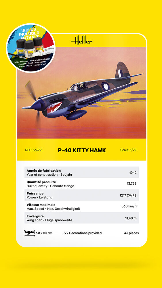 STARTER KIT P-40 Kitty Hawk - Heller 1:72 STARTER KIT P-40 Kitty Hawk